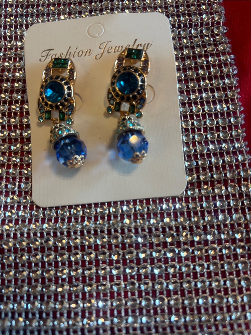 Fashion Jewelry Blue and Green Crystal Drop Earrings